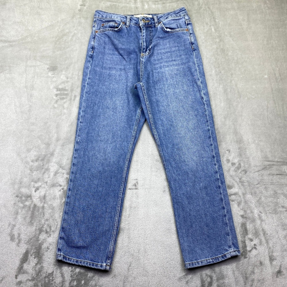Topshop Moto Blue Wash Straight Leg Jeans Womens‎ Sz 28 Fits 27" Denim Grunge